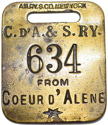C.D'A & S RY 634 FROM COEUR D' ALENE BAGGAGE TAG