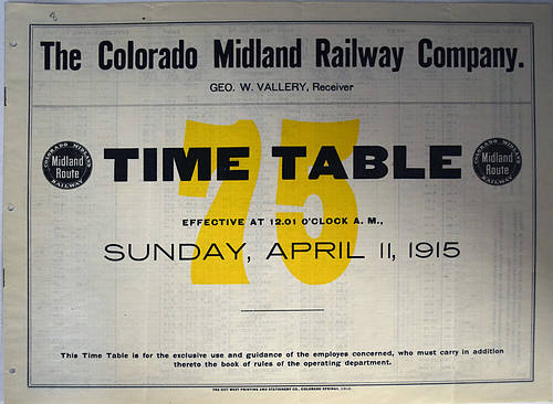 COLORADO MIDLAND RAILWAY COMPANY TIMETABLE