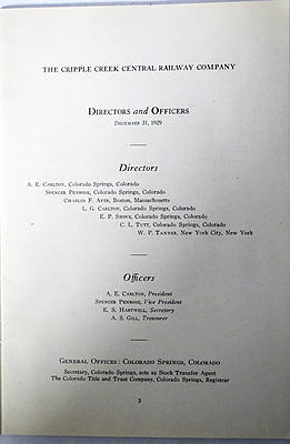 CRIPPLE CREEK CENTRAL RAILWAY COMPANY REPORT