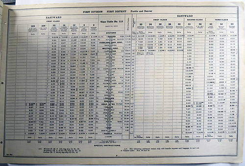 DENVER & RIO GRANDE RAILROAD COMPANY TIMETABLE