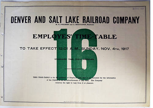 DENVER & SALT LAKE RAILROAD COMPANY TIMETABLE