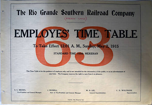 RIO GRANDE SOUTHERN RAILROAD COMPANY TIMETABLE