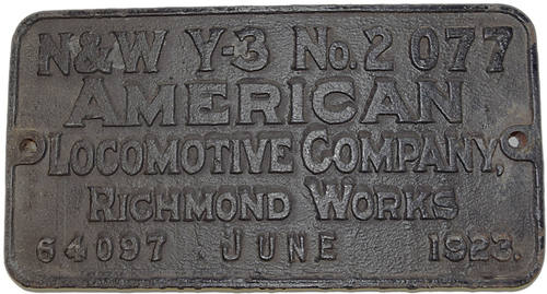 NORFOLK & WESTERN BUILDERS PLATE
