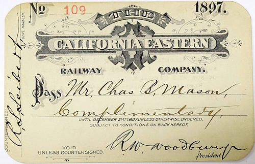 CALIFORNIA EASTERN RAILWAY COMPANY PASS