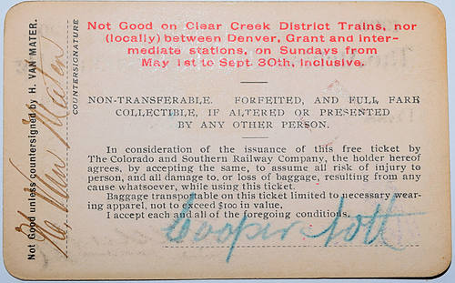 COLORADO & SOUTHERN RAILWAY COMPANY PASS