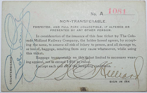COLORADO MIDLAND RAILWAY COMPANY PASS