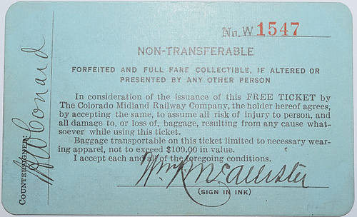COLORADO MIDLAND RAILWAY COMPANY PASS
