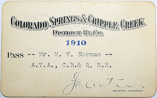 COLORADO SPRINGS & CRIPPLE CREEK DISTRICT RY CO PASS
