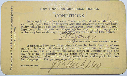 DENVER & RIO GRANDE RAILROAD COMPANY PASS