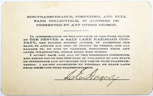 DENVER & SALT LAKE RAILROAD COMPANY PASS