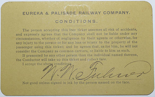EUREKA & PALISADE RAILWAY COMPANY PASS