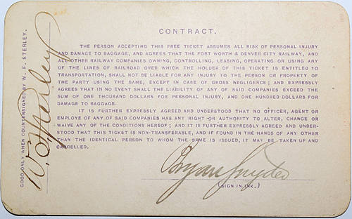 FORT WORTH & DENVER CITY RAILWAY CO PASS