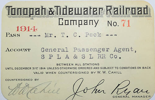 TONOPAH & TIDEWATER RAILROAD COMPANY PASS