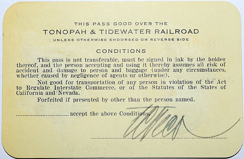 TONOPAH & TIDEWATER RAILROAD COMPANY PASS