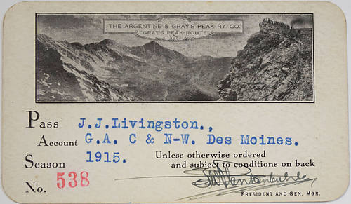 ARGENTINE & GRAYS PEAK RAILWAY PASS