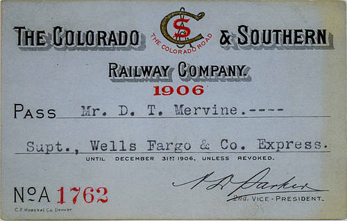 COLORADO & SOUTHERN RAILWAY COMPANY PASS