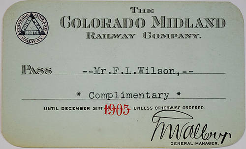 COLORADO MIDLAND RAILWAY COMPANY PASS