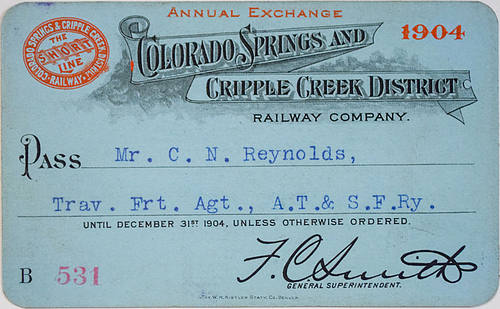 COLORADO SPRINGS & CRIPPLE CREEK DISTRICT RAILWAY COMPANY PASS