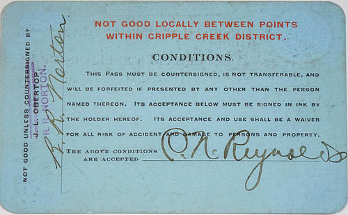 COLORADO SPRINGS & CRIPPLE CREEK DISTRICT RAILWAY COMPANY PASS