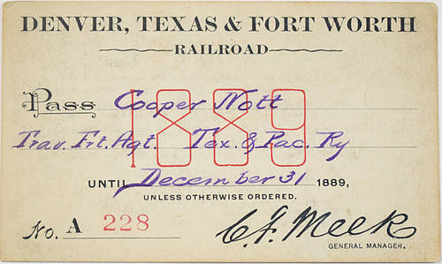 DENVER TEXAS & FORT WORTH RAILROAD PASS