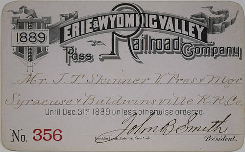 ERIE & WYOMING VALLEY RAILROAD COMPANY PASS