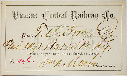 KANSAS CENTRAL RAILWAY CO PASS