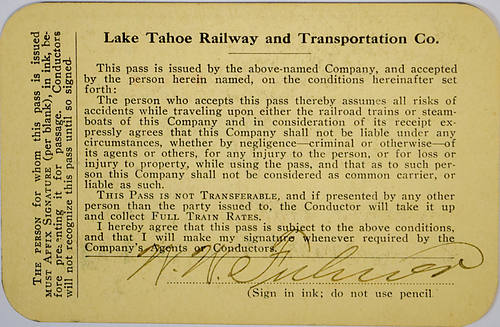 LAKE TAHOE RAILWAY & TRANSPORTATION CO PASS