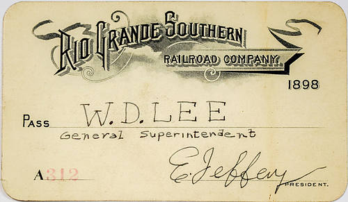 RIO GRANDE SOUTHERN RAILROAD COMPANY PASS