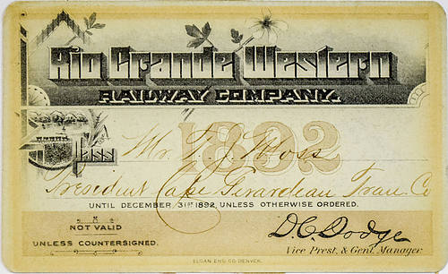 RIO GRANDE WESTERN RAILWAY COMPANY PASS