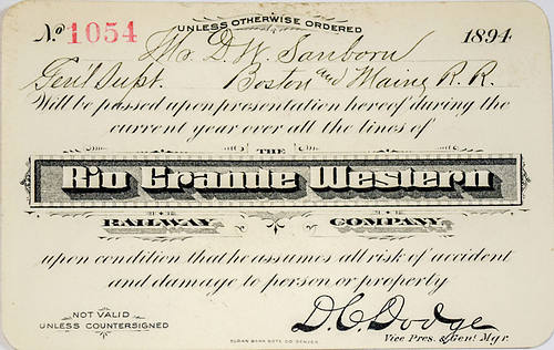 RIO GRANDE WESTERN RAILWAY COMPANY PASS