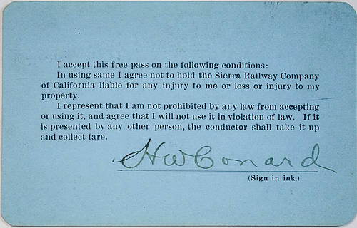 SIERRA RAILWAY COMPANY OF CALIFORNIA PASS