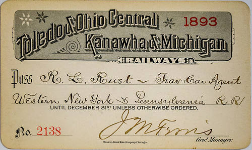 TOLEDO & OHIO CENTRAL KANAWHA & MICHIGAN RAILWAYS PASS