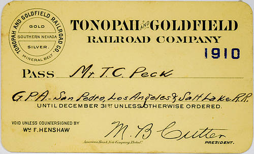 TONOPAH & GOLDFIELD RAILROAD COMPANY PASS