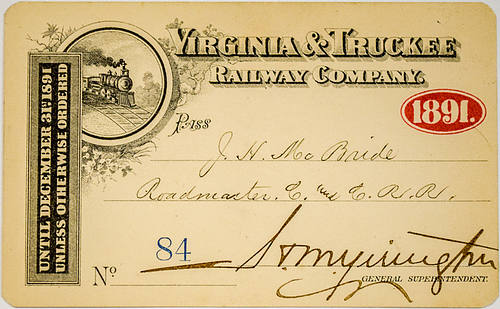 VIRGINIA & TRUCKEE RAILWAY COMPANY PASS