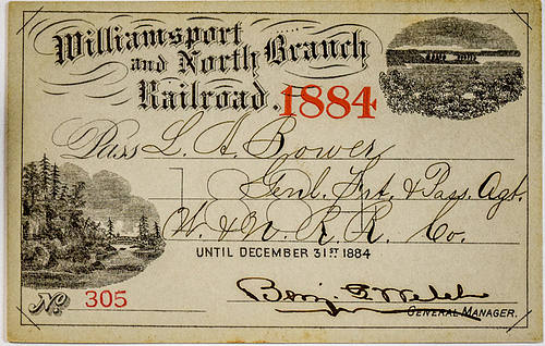 WILLIAMSPORT & NORTH BRANCH RAILROAD PASS