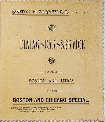 BOSTON & ALBANY RR MENU