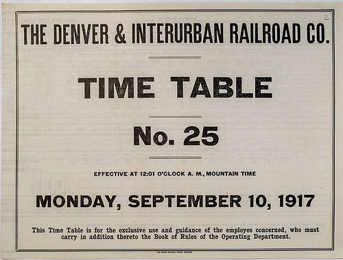 DENVER & INTERURBAN RAILROAD CO TIME TABLE