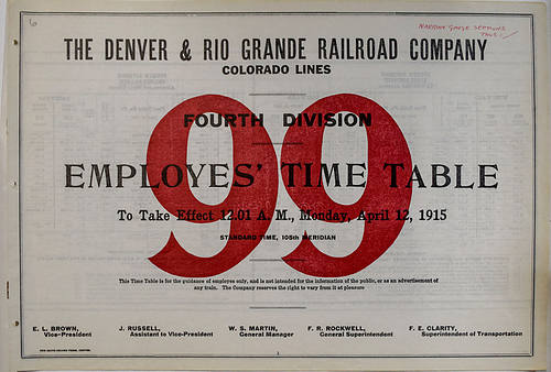 DENVER & RIO GRANDE RAILROAD COMPANY TIME TABLE