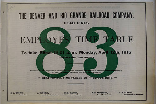 DENVER & RIO GRANDE RAILROAD COMPANY TIME TABLE