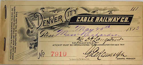 DENVER CITY CABLE RAILWAY CO TICKET BOOK