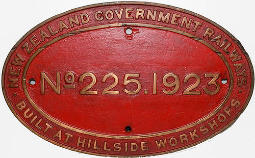NEW ZEALAND GOVERNMENT RAILWAY BUILDERS PLATE