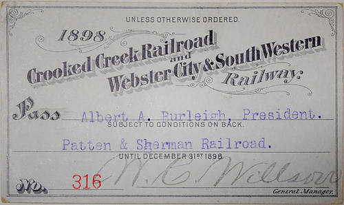 CROOKED CREEK RR & WEBSTER CITY & SOUTH WESTERN RY
