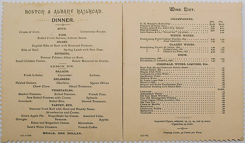 BOSTON & ALBANY RR MENU