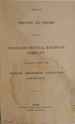 COLORADO CENTRAL RR CO BOOKLET