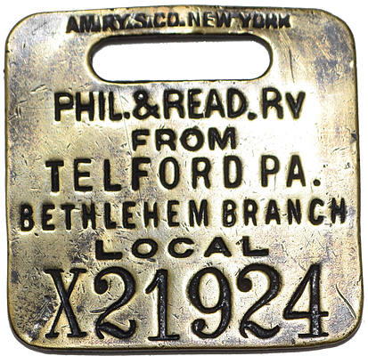 PHILADELPHIA & READING RR BAGGAGE TAG