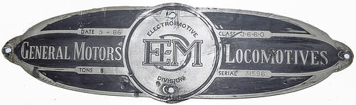 GENERAL MOTORS/EMD BUILDERS PLATE
