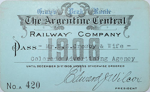 ARGENTINE CENTRAL RAILWAY COMPANY PASS