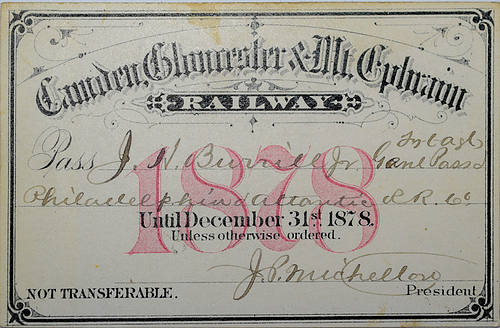 CAMDEN GLOUCESTER & MT EPHRAIM RAILWAY PASS