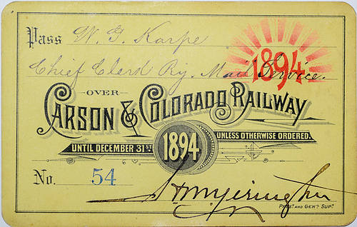 CARSON & COLORADO RAILWAY PASS