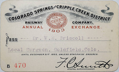 COLORADO SPRINGS & CRIPPLE CREEK DISTRICT RAILWAY COMPANY PASS